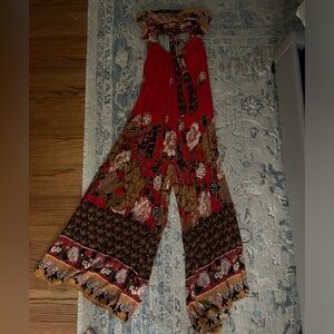 red free people strapless jumpsuit